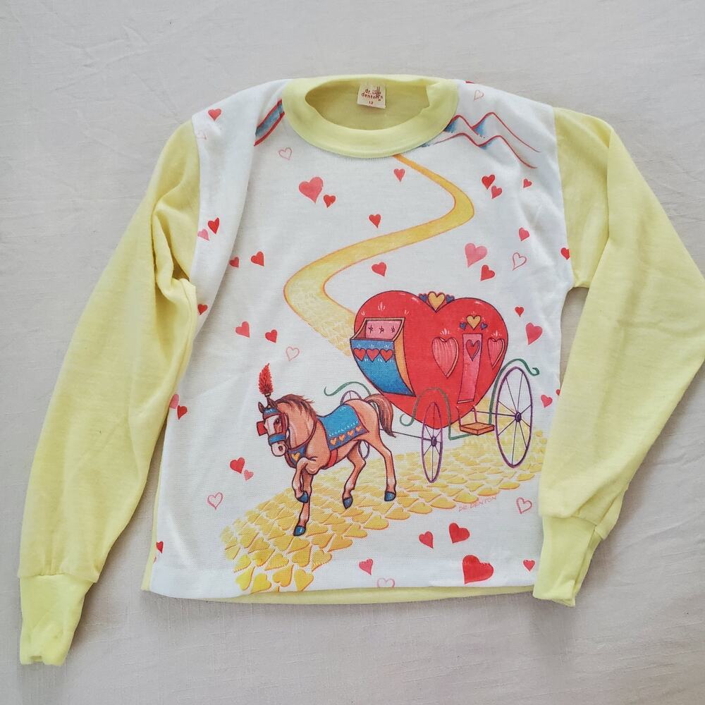 Vintage Dr. Denton's Girls Sz 10 Cinderella  Horse & Carriage Long Sleeve